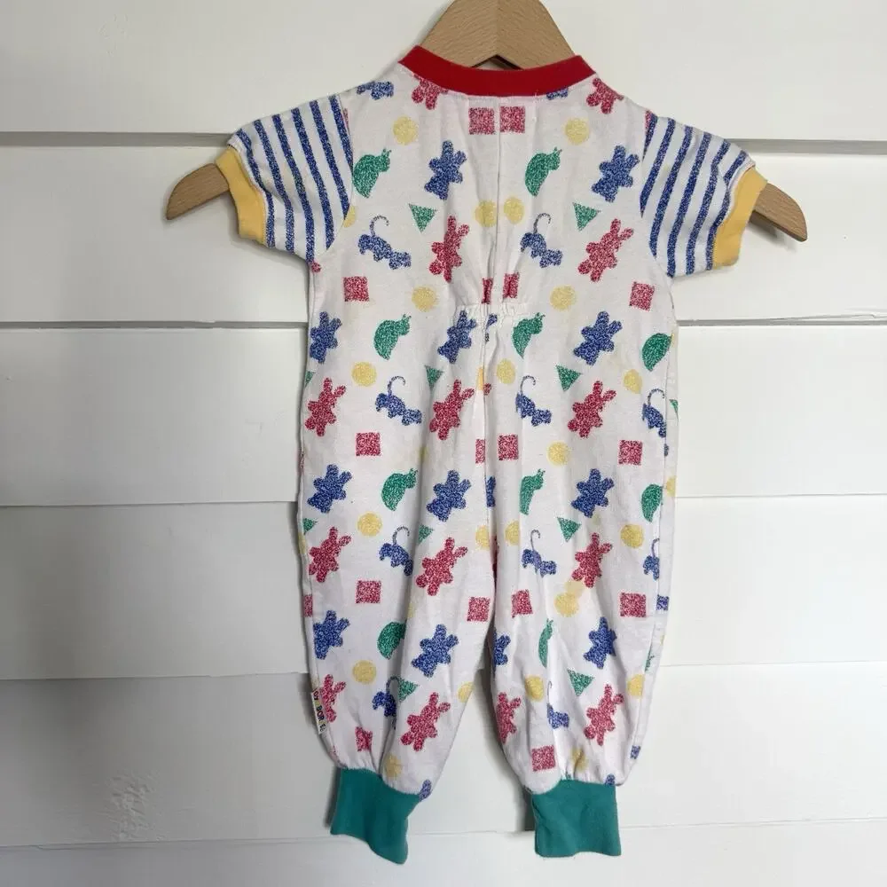 Gymboree Vintage 90's Snap Front Rainbow Animal Shape Short Slv Jumper Newborn